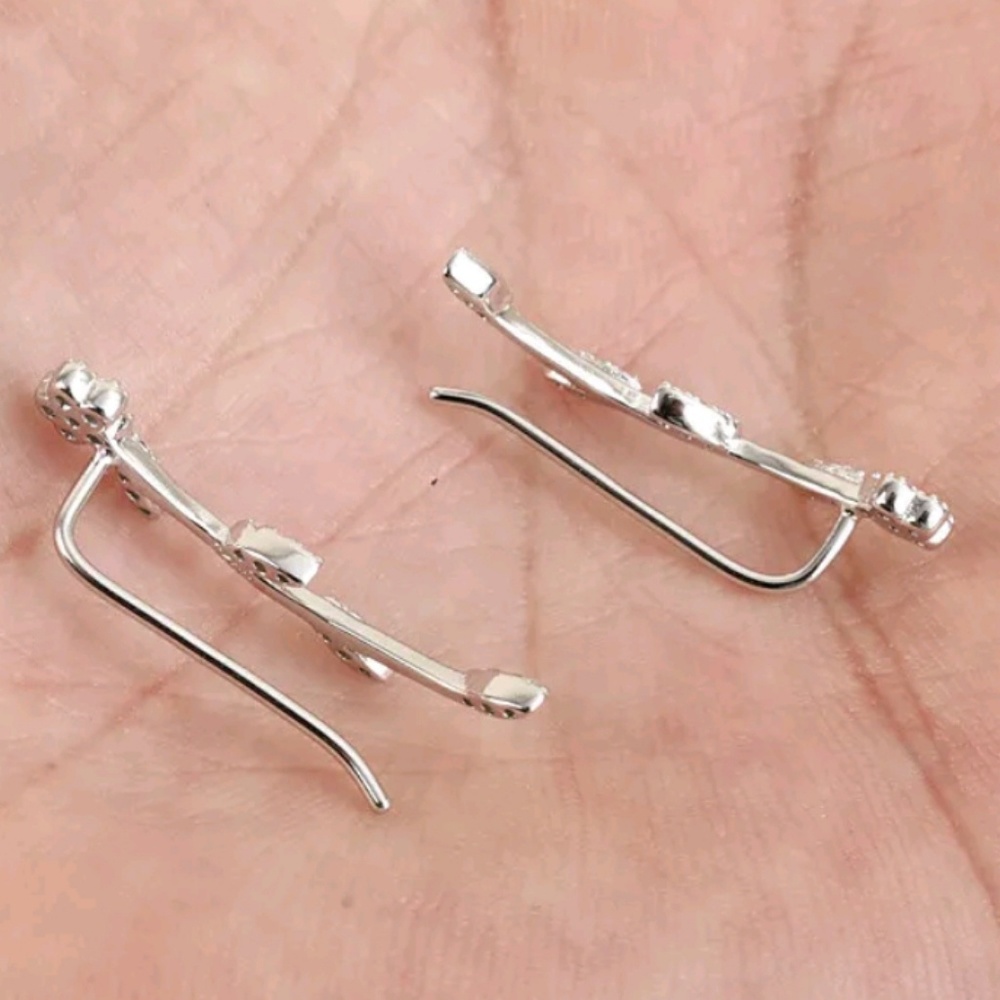 Sterling silver & white sapphire flower earring climbers - Picture 3 of 4